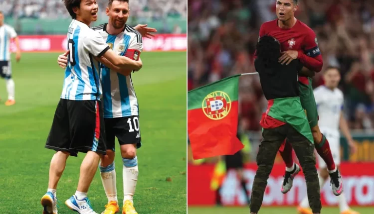 مشجع كاد يضحي بحياته للقاء ميسي وآخر حمل رونالدو في الملعب.. جنون الجماهير بالأسطورتين خرافي